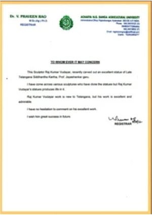 Letter of appreciation from Acharya N.G. Ranga Agricultural University