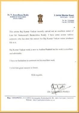 Letter of appreciation addressed to Rajkumar Vudayar
