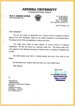 Appreciation letter from Andhra University